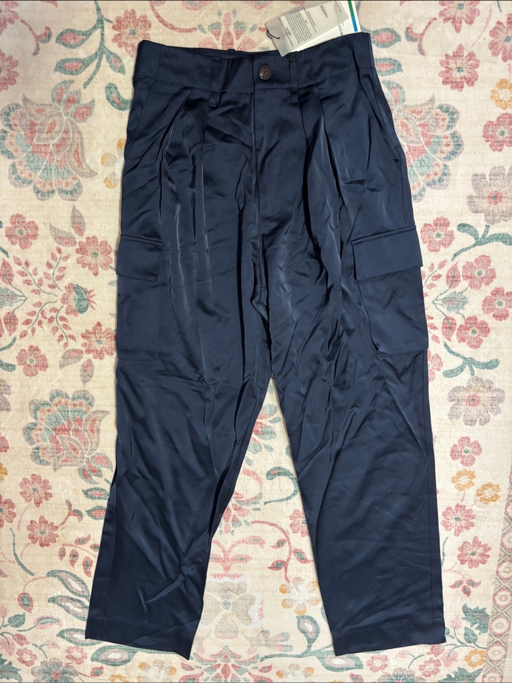 Scotch & Soda Navy Satin Faye Utility Wide-Leg Cargo Pants - Picture 3 of 8